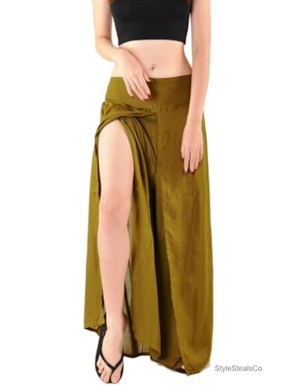 Wide Leg Palazzo Pants with Side Slit, Flowy Boho Yoga Pants, 100% Rayon, High